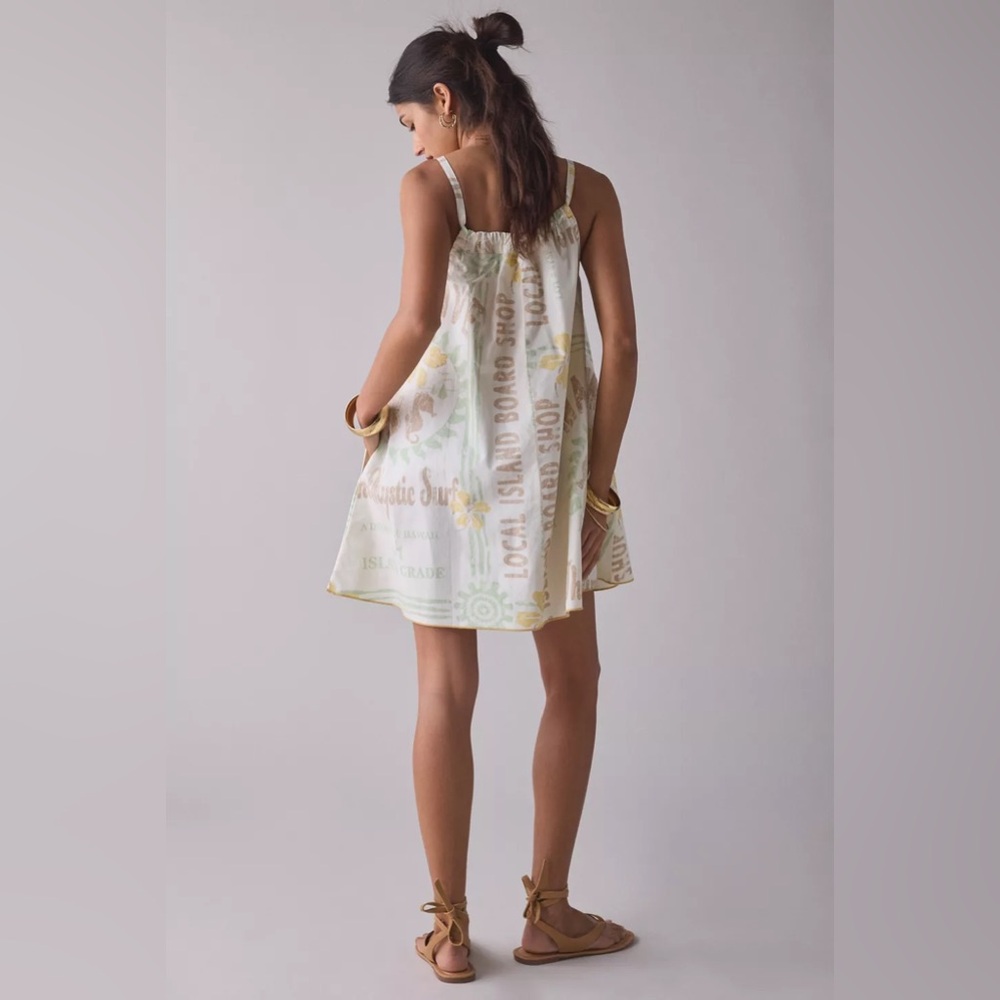Urban Outfitters BDG Eva Tie-Front Ruched Strap Trapeze Mini Dress Maui Surf NWT - Picture 3 of 6